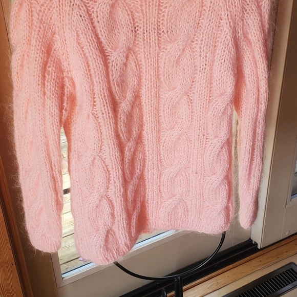 Vintage Handmade Cable Knit Light Pink Button-down Sz. L Sweater Cardigan - Picture 4 of 10